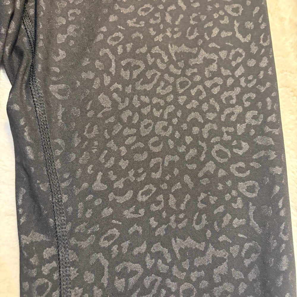 Half Moon Capri Leggings Small Black Shiny Leopard Print Strappy Cutout Design - Picture 8 of 14